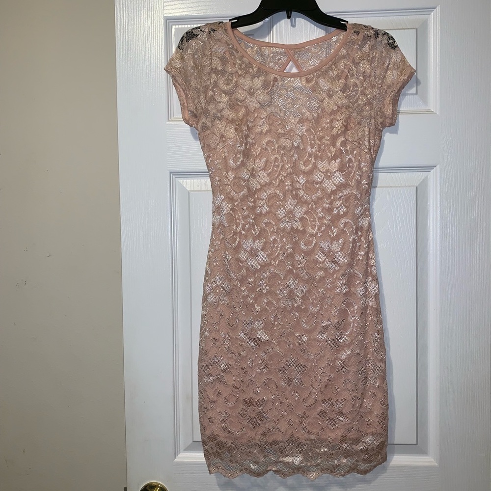 BABY PINK/NUDE SHORT SLEEVE LACE DRESS